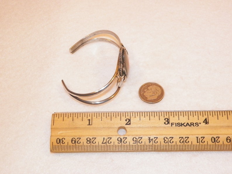 6.5 Inch Old Native American Signed T Sterling Silver Bracelet 925 Natural Shell Cuff Bracelet Tommy Singer? Antique Old Pawn Bracelet