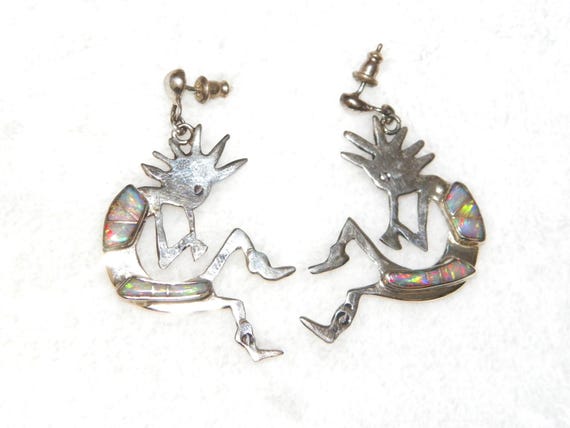 Native American Sterling Silver Opal Kokopelli Ea… - image 1