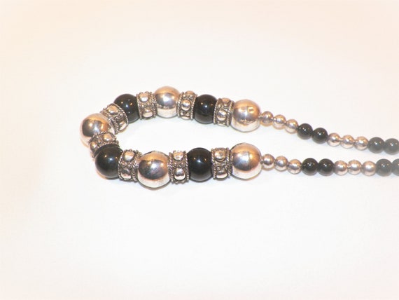 21 Inch 92.5 Gram Sterling Silver Black Onyx Bead… - image 6