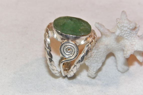 Sterling Silver Emerald Ring, 925 Unique Emerald … - image 1