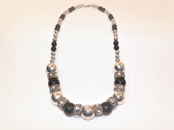 21 Inch 92.5 Gram Sterling Silver Black Onyx Bead… - image 4