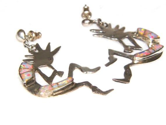 Native American Sterling Silver Opal Kokopelli Ea… - image 4