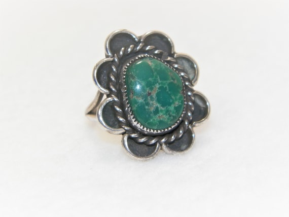 Authentic Older Vintage Native American Navajo Turquoise Inlay Sterling Silver Ring Old Authentic Older Vintage Native American Navajo Turquoise Inlay Sterling Silver Ring Old
