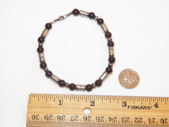 7.75 Inch Sterling Silver Garnet Bead Bracelet, S… - image 6