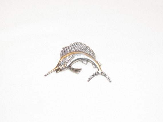 Sterling Silver Marlin Or Sail Fish Brooch Or Pin… - image 2