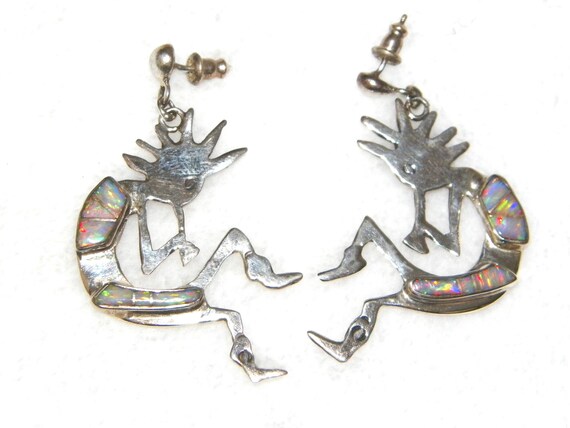 Native American Sterling Silver Opal Kokopelli Ea… - image 2