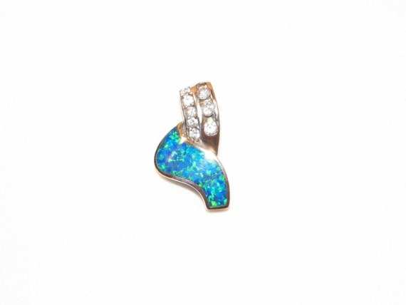 Sterling Silver Opal Pendant, Blue Green Gemstone - image 1
