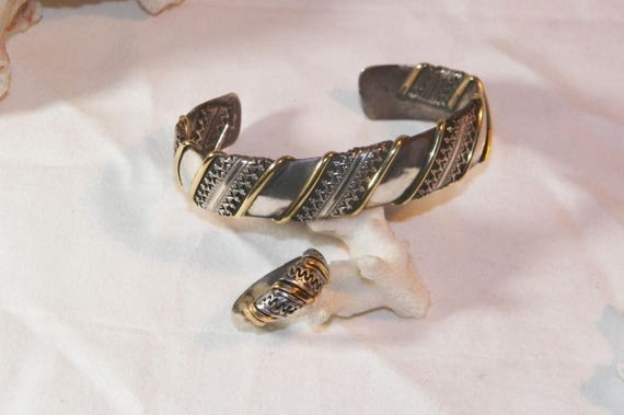 Antique 14K Gold And Sterling Silver Bracelet Rin… - image 1