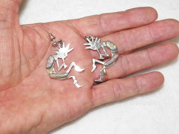 Native American Sterling Silver Opal Kokopelli Ea… - image 5