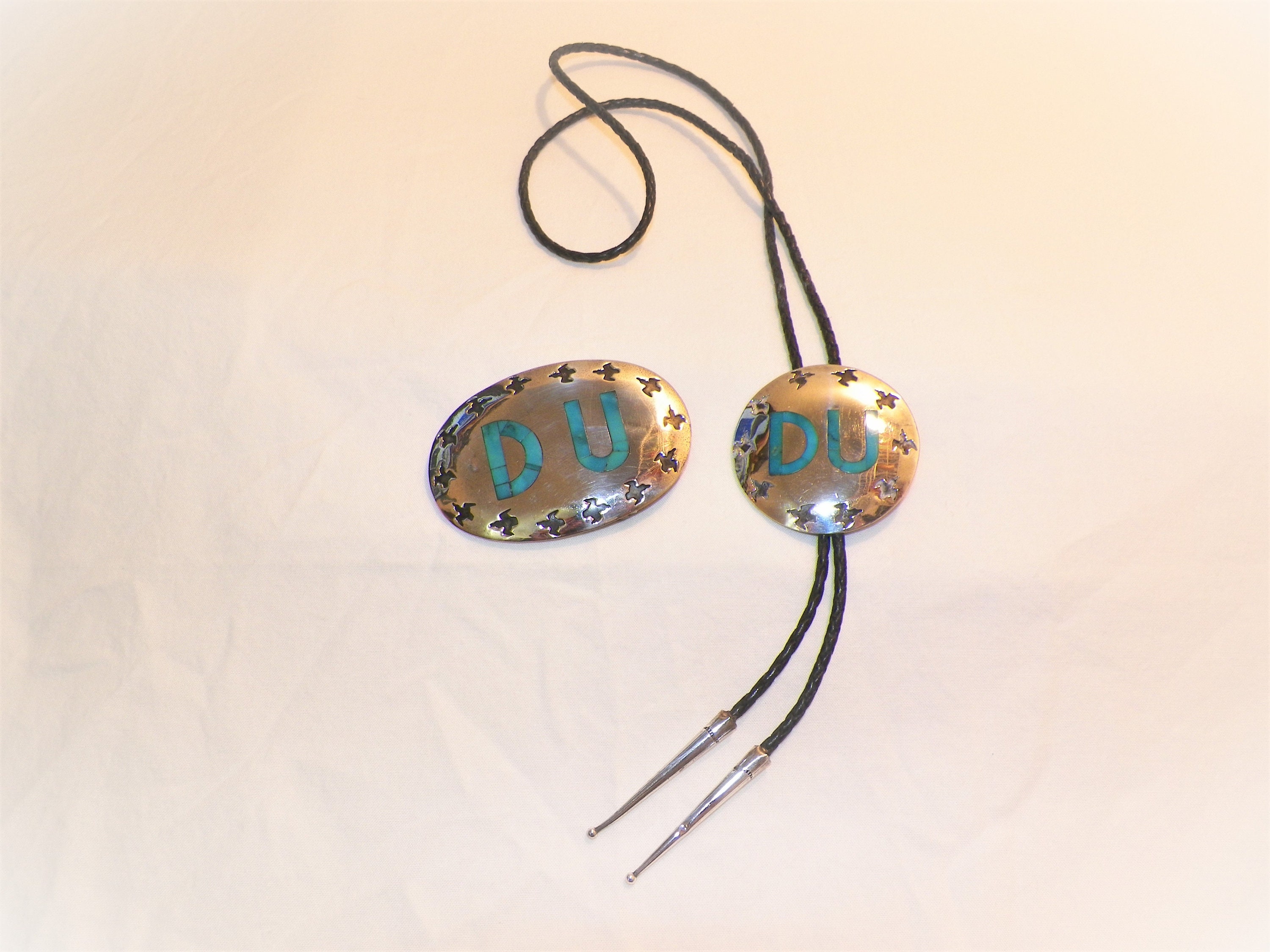 Western Navajo Buffalo Turquoise Silver Bolo Tie Longhorn Belt Buckle Leonard Maloney Navajo Stamped Sterling Silver and Turquoise  main image 2