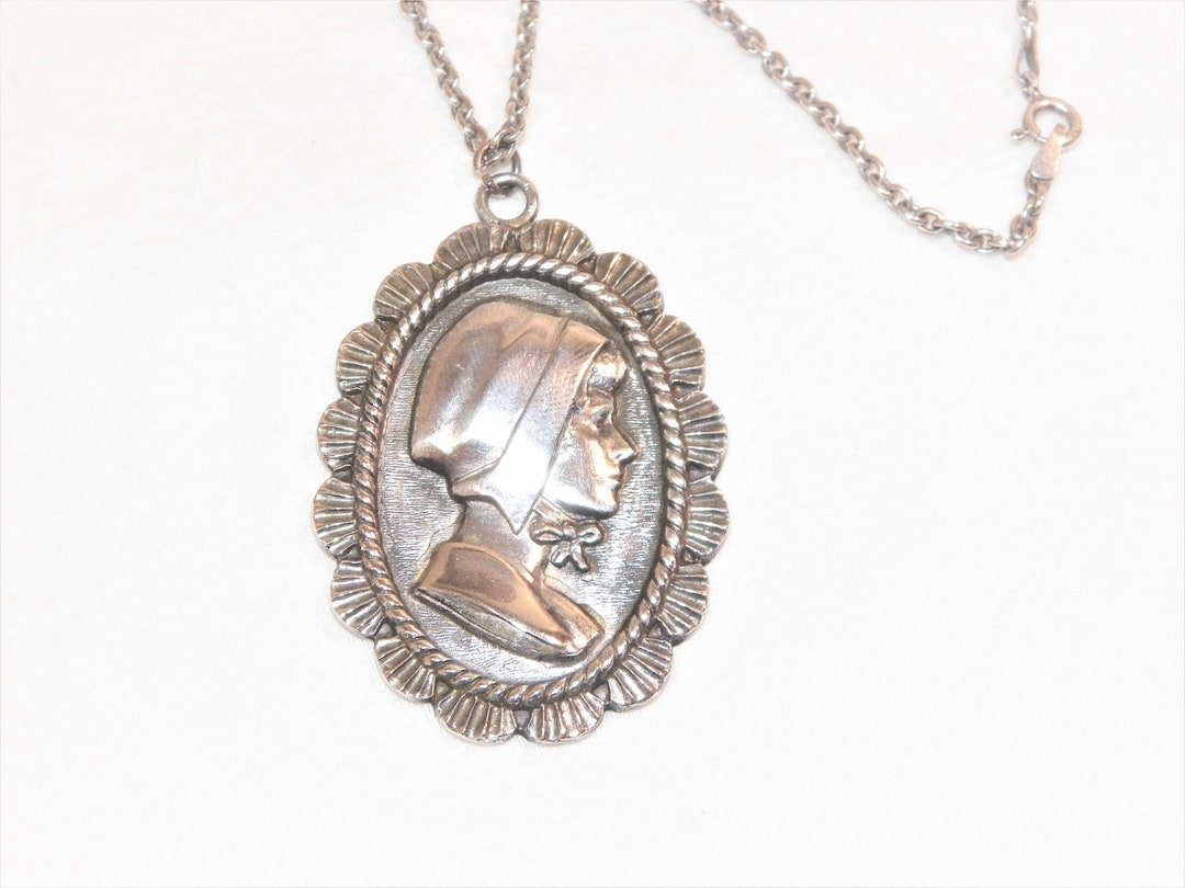 Vintage Sterling Silver Cameo Pendant Necklace, 20 Inch Chain - Etsy