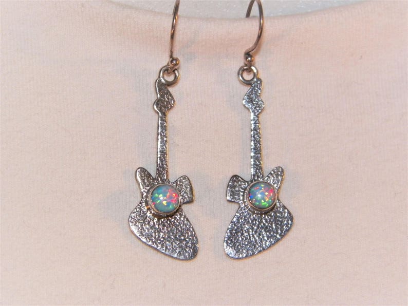 Quality Hand Made Instrument Earrings 1.5 Inch Fire Opal Sterling Silver Guitar Earrings 925 Guitar Earrings W Fire Opal Gemstones