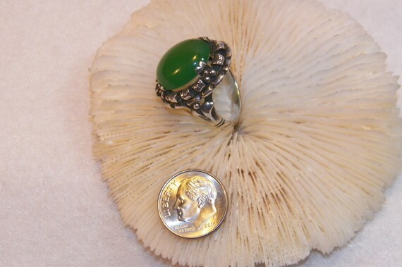 Size 5.75 Antique Sterling Silver Green Agate Rin… - image 10