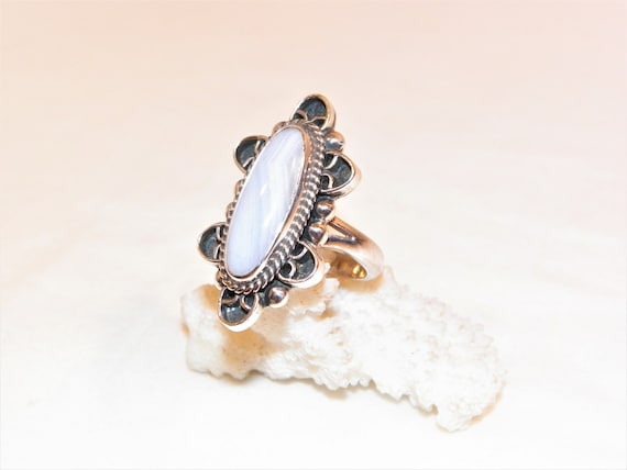 Size 8 Sterling Silver 12 Gram Lace Agate Ring, S… - image 2