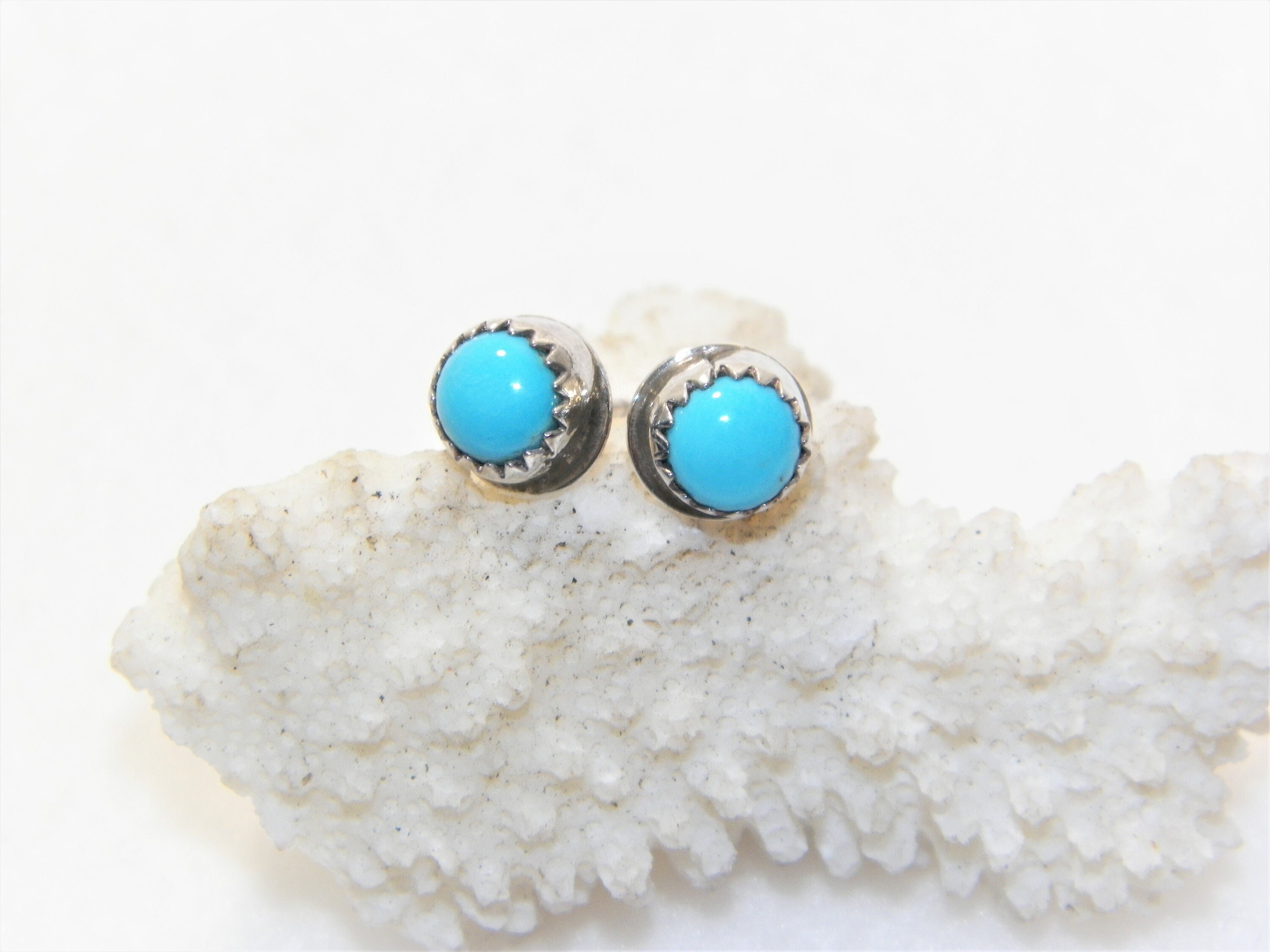 Turquoise Solid 925 Sterling Silver Stud Earrings 