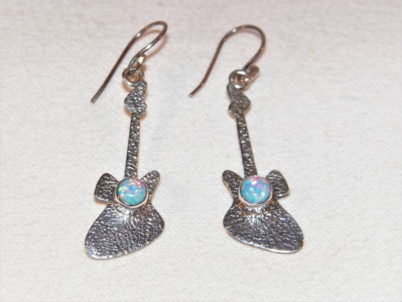 Quality Hand Made Instrument Earrings 1.5 Inch Fire Opal Sterling Silver Guitar Earrings 925 Guitar Earrings W Fire Opal Gemstones
