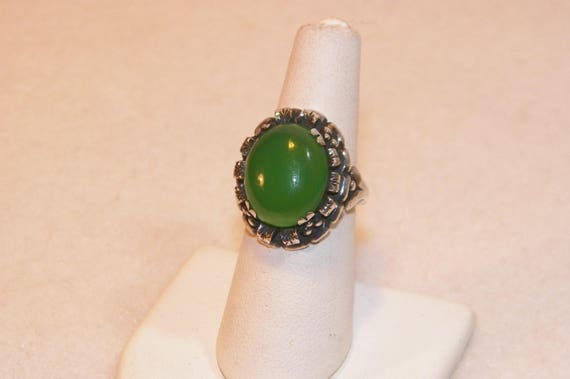 Size 5.75 Antique Sterling Silver Green Agate Rin… - image 8