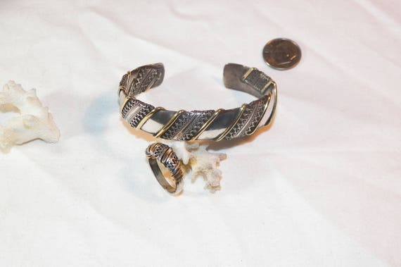 Antique 14K Gold And Sterling Silver Bracelet Rin… - image 2