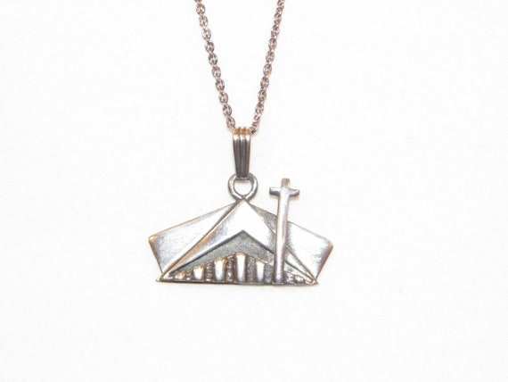 Art Deco Sterling Silver Cross Pendant Necklace, 925 Silver Chain
