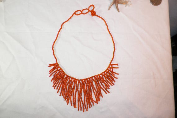 Old Vintage Hand Made Bead Work Necklace, Natural… - image 5