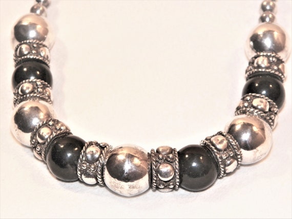 21 Inch 92.5 Gram Sterling Silver Black Onyx Bead… - image 3