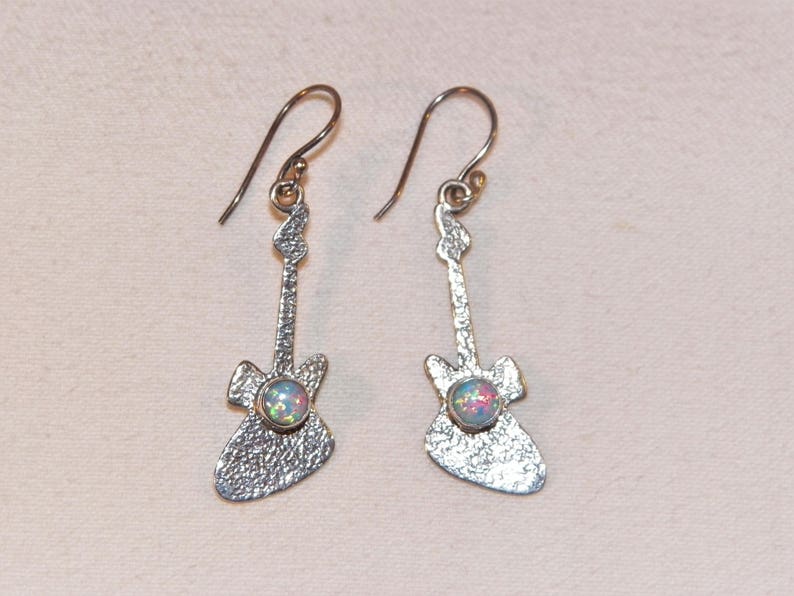 Quality Hand Made Instrument Earrings 1.5 Inch Fire Opal Sterling Silver Guitar Earrings 925 Guitar Earrings W Fire Opal Gemstones
