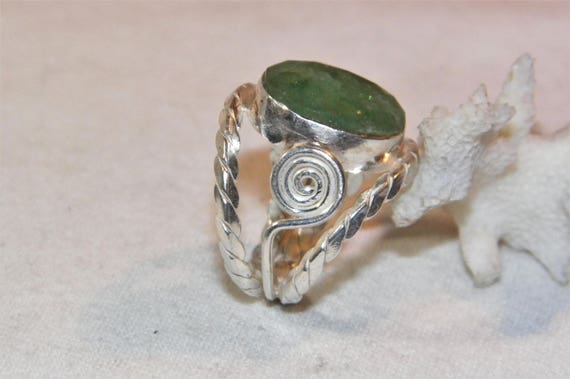 Sterling Silver Emerald Ring, 925 Unique Emerald … - image 2