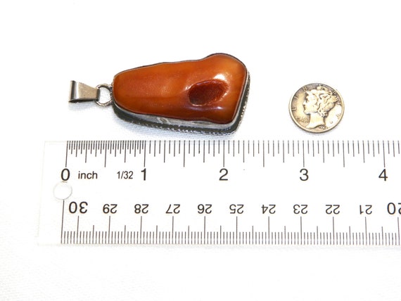 2 Inch 18.5 Gram 835 Silver Antique Amber Pendant… - image 5