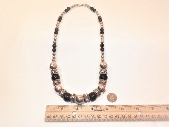 21 Inch 92.5 Gram Sterling Silver Black Onyx Bead… - image 5
