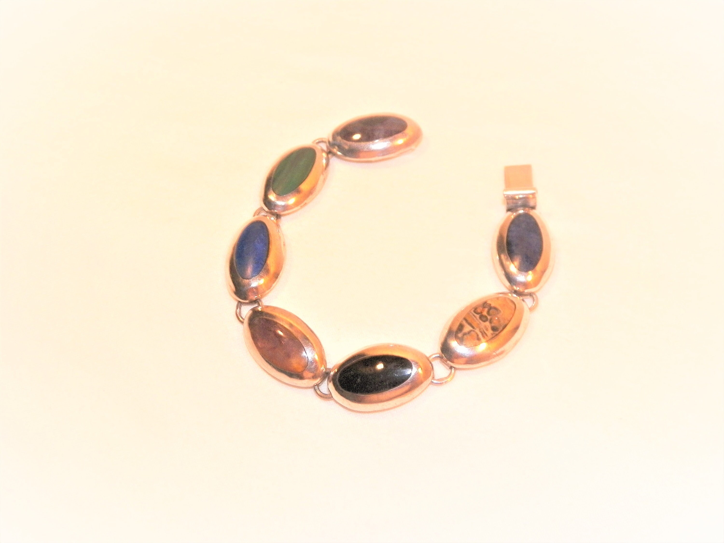 7 Inch 34.7 Gram Sterling Silver Bracelet With Amber Jasper 7 Inch 34.7 Gram Sterling Silver Bracelet With Amber Jasper
