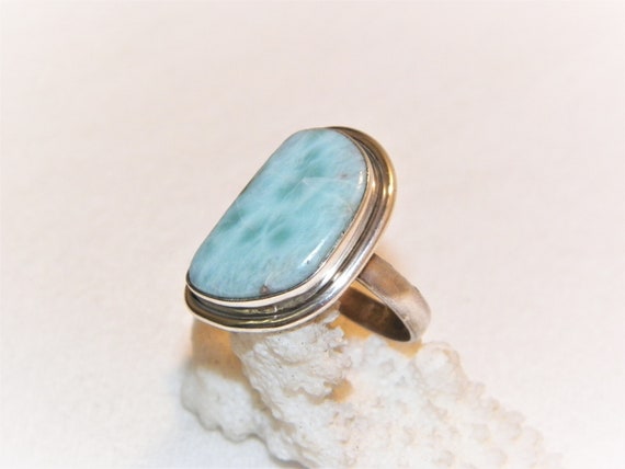 Size 8.75 Sterling Silver Larimar Ring, Solid 925… - image 1