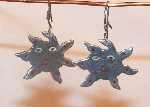 Awesome Sterling Silver Hand Made Sun Earrings - image 1