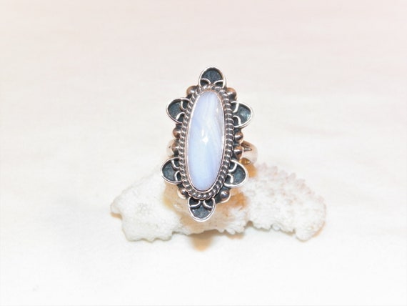 Size 8 Sterling Silver 12 Gram Lace Agate Ring, S… - image 1