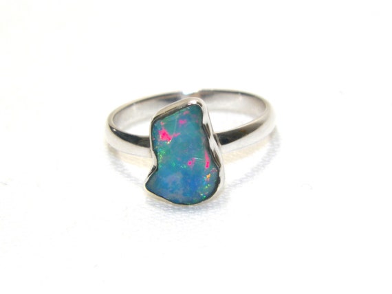 Sterling Silver Rough Opal Ring, Size 9 - image 1