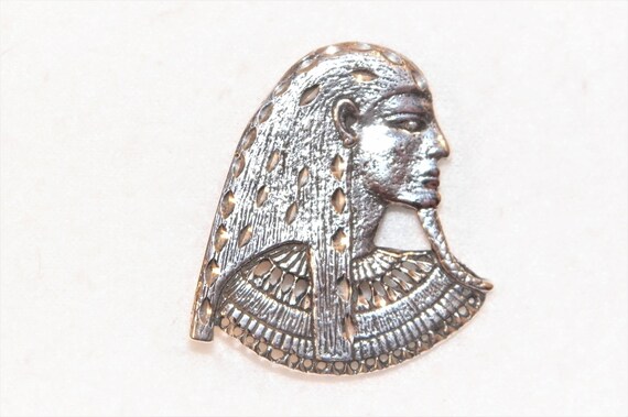 Sterling Silver Egyptian Pharaoh Brooch, King Tut… - image 1