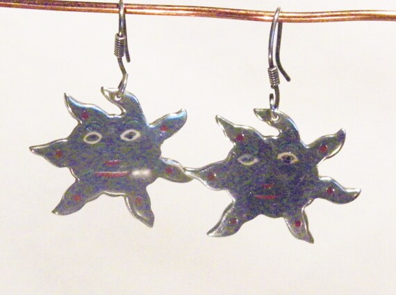 Awesome Sterling Silver Hand Made Sun Earrings - image 4