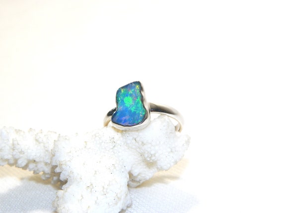 Sterling Silver Rough Opal Ring, Size 9 - image 2