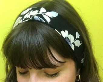 Black and Cream Floral Up-Cycled Headscarf