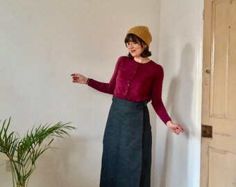 Womens Vintage 1990s Magenta Long Sleeve Cardigan Jumper, UK 8