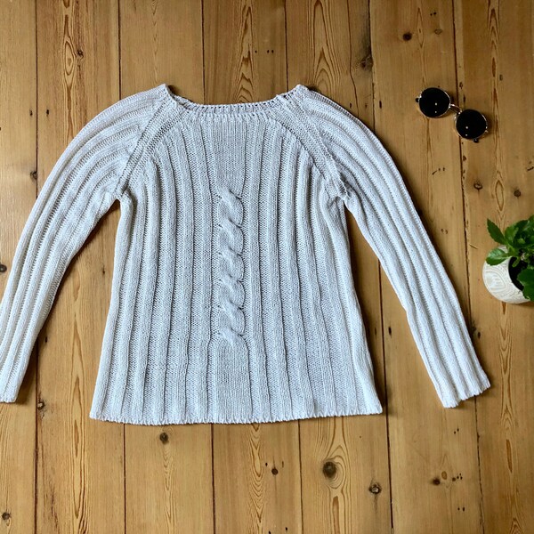 Womens Cream  Ribbed Vintage 1990s Acrylic Jumper,UK 8,10,12, 14