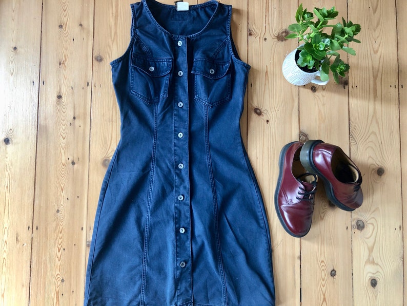 Womens Vintage 1990s Denim Calvin Klein Mini Button Dress UK image 3
