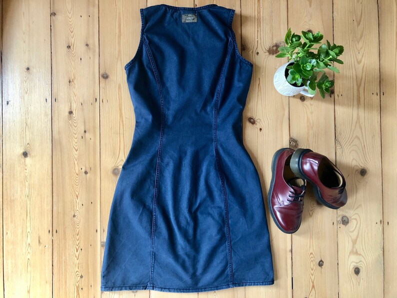 Womens Vintage 1990s Denim Calvin Klein Mini Button Dress UK image 8