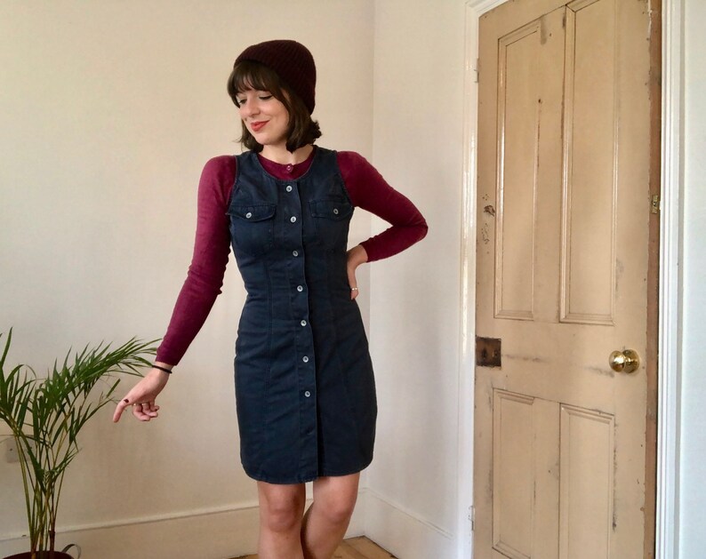 Womens Vintage 1990s Denim Calvin Klein Mini Button Dress UK image 1