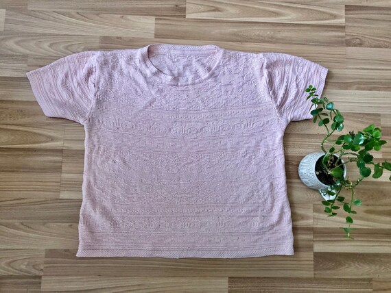 Vintage 1980s Pale Pink Peach Acrylic Short Sleev… - image 4