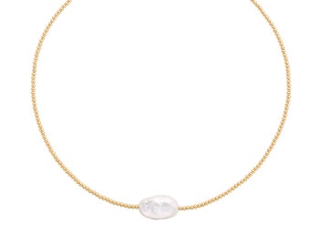 14k 2mm Gold Filled Bead & Pearl Necklace