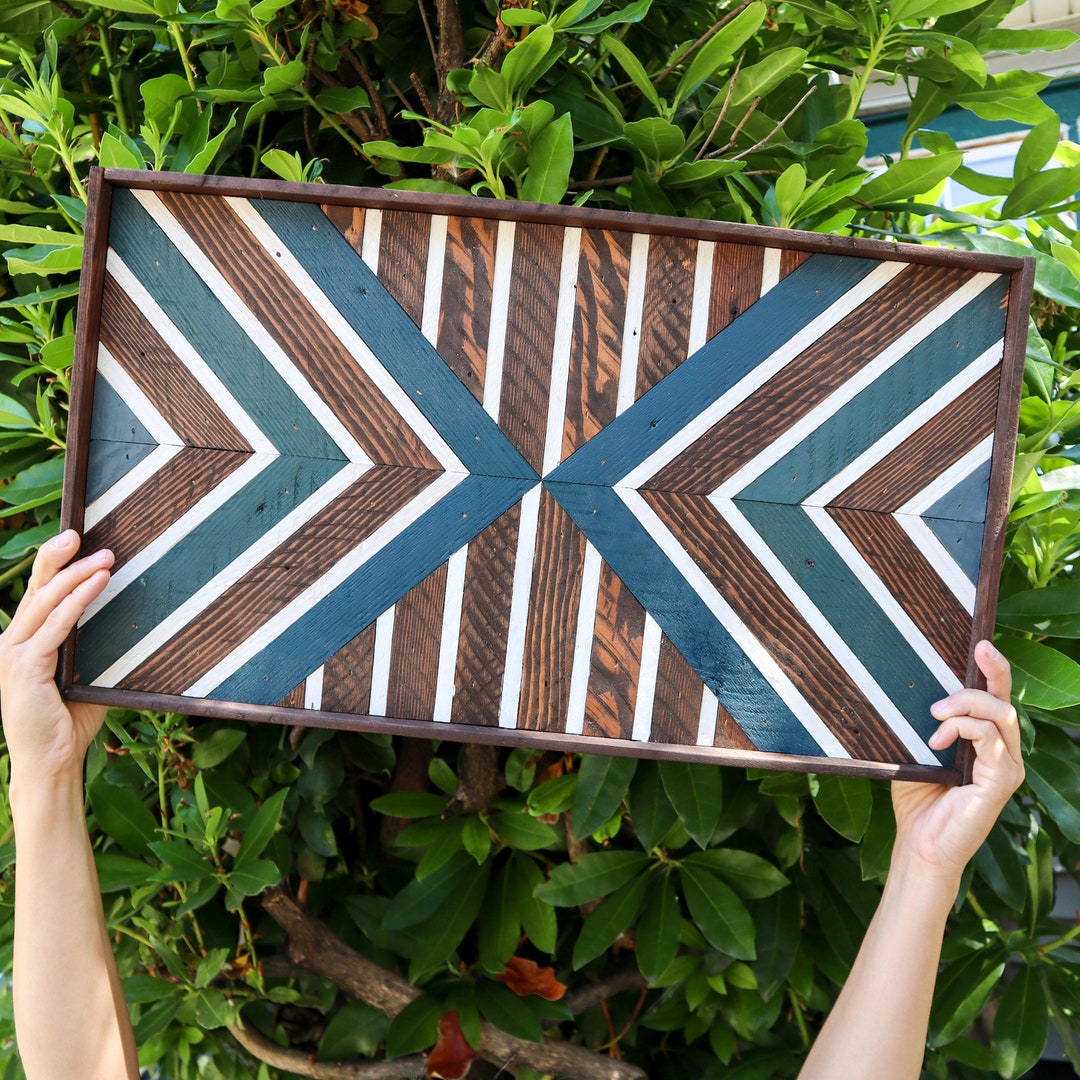 Geometric Reclaimed Wood Wall Art Wood Mosaic Wall Art Boho - Etsy