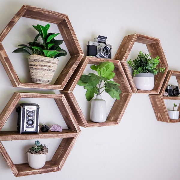 Hexagon Shelf, Distressed Hexagon, Honeycomb Shelf, Boho Decor, Floating Shelf, Rustic Shelf, Wall Art, Geometry Shelves,Essential Oil Shelf