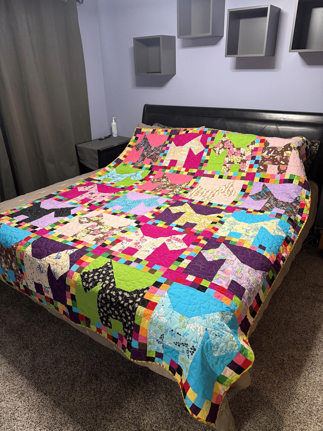 Handmade Scrappy Dog Quilt – Full Size Rainbow Patchwork Recycled ...