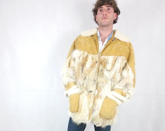 Mens fur coat / Real fox jacket/ Tanned midi coat/ Suede jacket men / Sheepskin jacket men / Western Jacket Men/ Cowboy jacket