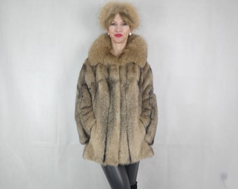 Real Mink coat / Mink and Fox coat / Winter fur coat /Personalised Fur Coat /Fur coat woman / Blonde Cross Mink